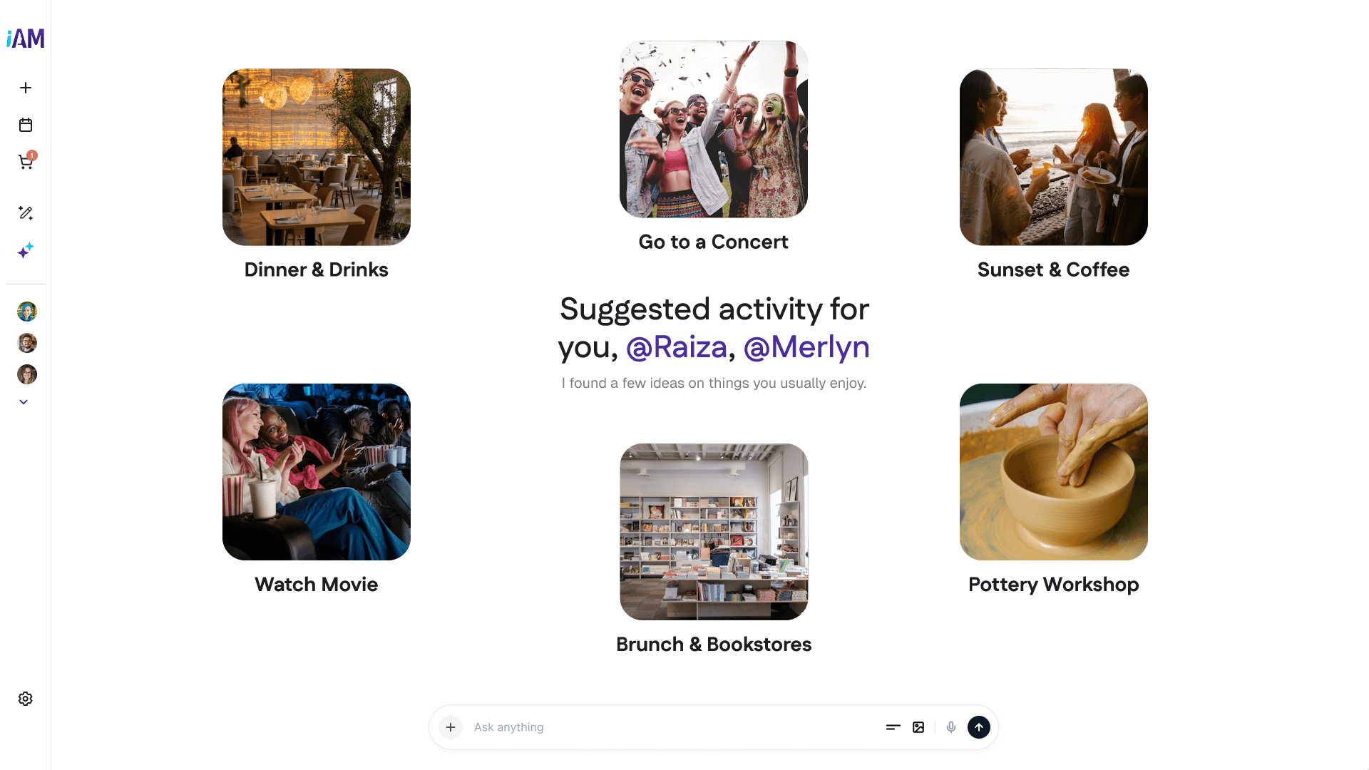 Planning together on iAM — suggested activities for a group of friends