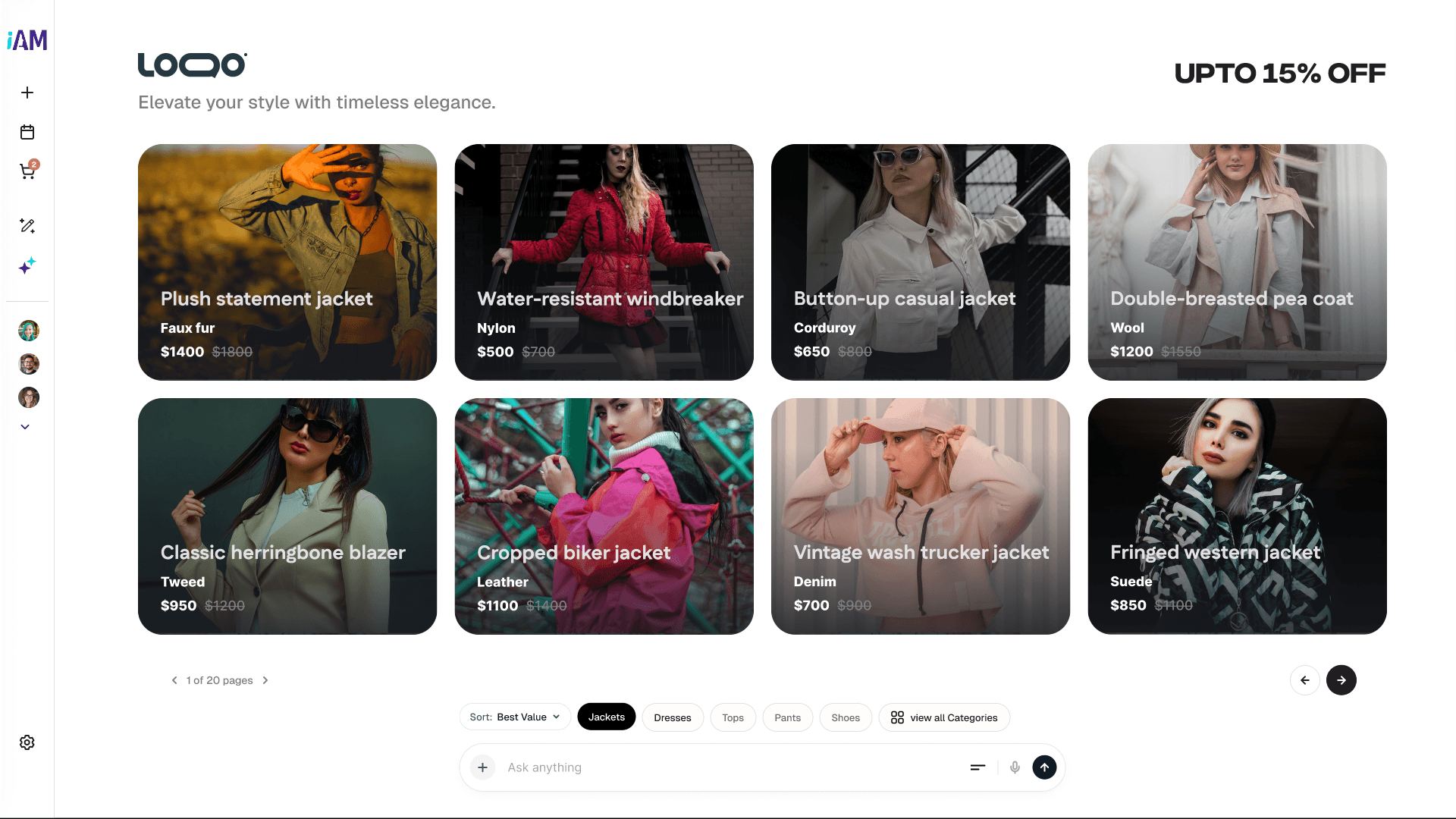 A brand's Stage on iAM — products shown rich and visual, with the genie bar below